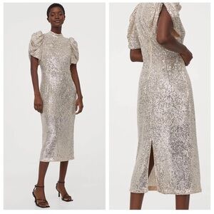 H&M Puff-Sleeved Sequined Dress